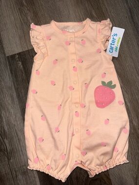Carter's Peach Knit Baby Bodysuit with Pink Trim